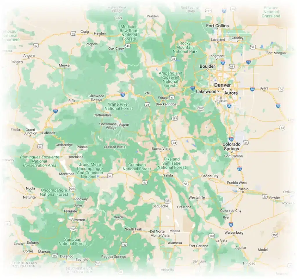 Map of Colorado showing Animas Mountain Mortgage clients