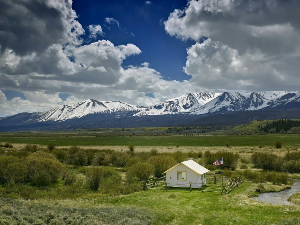 Ranch house below the mountains in northern Colorado