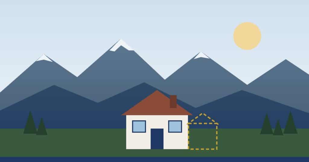 Illustration of a mountain home in Southwest Colorado with an addition outlined, representing using home equity to remodel