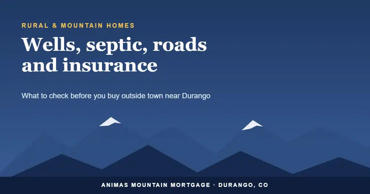 Wells, septic, roads and insurance for rural homes near Durango