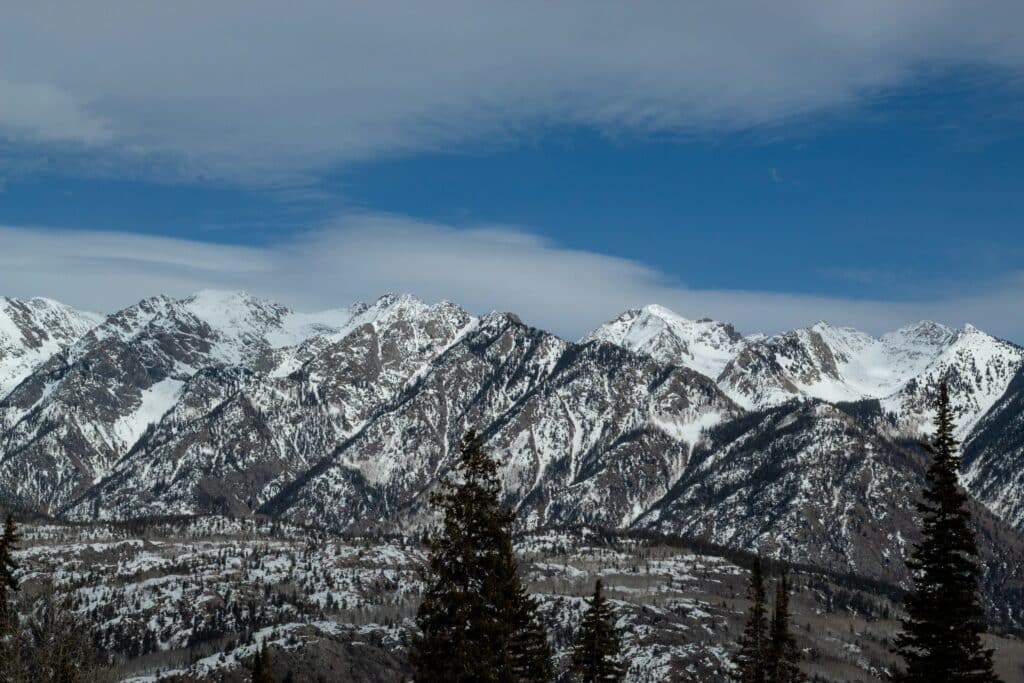 Snow-covered San Juan Mountains from Purgatory, north of Durango, Colorado
